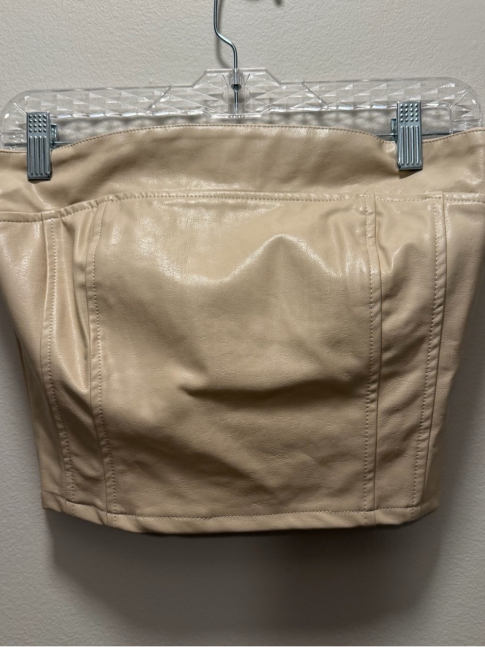 NWT Les Lis Faux Leather Strapless Crop Top Bustier Size S Cream